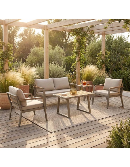 Parma: Outdoor lounge set in aluminium and Iroko wood