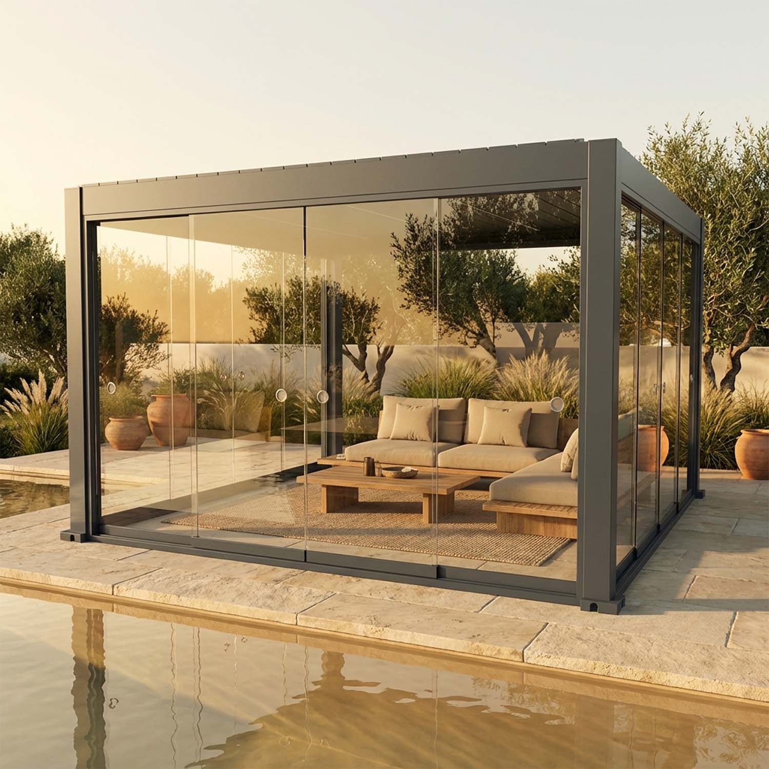 Frameless Sliding Glass Doors x Lyra T6 - Sliding Glass Enclosure for Lyra T6 Pergola