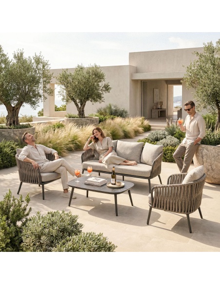 Quieta: 5-Seat Outdoor Sofa Set in Aluminium and Rope