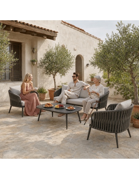 Quieta: 5-Seat Outdoor Sofa Set in Aluminium and Rope