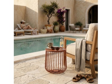 Plana: Low Garden Side Table with a Durable Iron Rod Frame