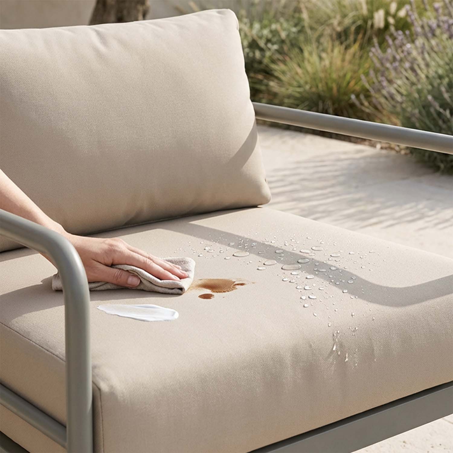 Olefin fabric: resistant to sun, water and stains
